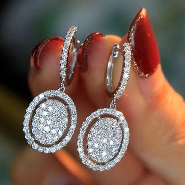 White Gold Plated Oval Drop Earrings, Elegant Womens Wedding Bridal Jewelry