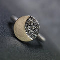 Vintage Round Moon Two Tone Zircon Ring, Hip Hop Fashion Unisex Finger Jewelry For Men And Women view 1
