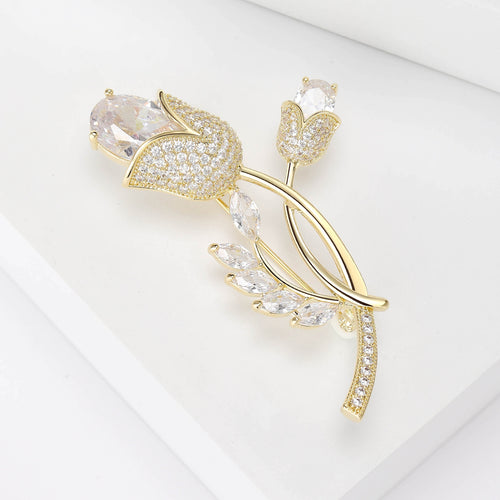 Gold Plated Alloy Tulip Brooch Pin For Lapel And Collar