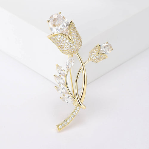 Gold Plated Alloy Tulip Brooch Pin For Lapel And Collar