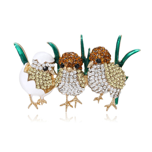 Alloy Enamel Chick Brooch Pin With Rhinestones For Animal Fashion Accessories