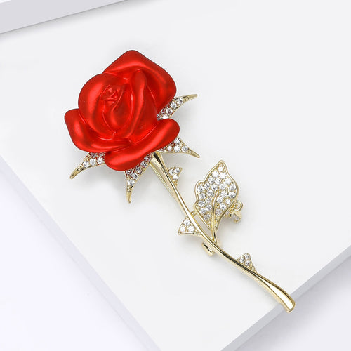 Alloy Zircon Rose Flower Brooch For Elegant Coat And Suit Decoration