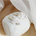 Elegant Long Zircon Bar White Pearl Flower Cluster Alloy Stud Dangle Wedding Fashion Earrings view 3