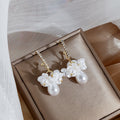 Elegant Long Zircon Bar White Pearl Flower Cluster Alloy Stud Dangle Wedding Fashion Earrings view 1