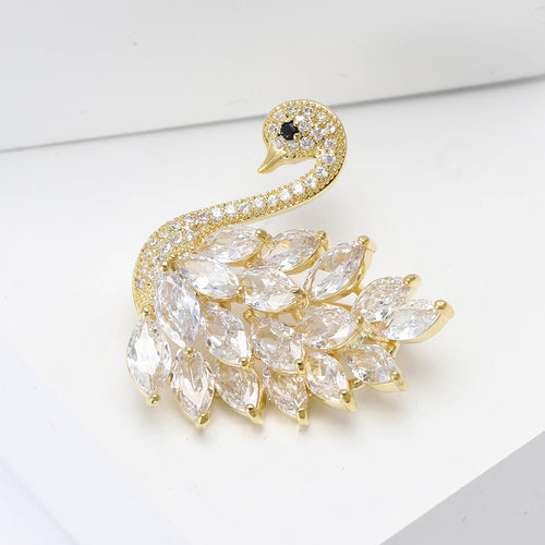 Copper Zircon Swan Brooch For Women's Suit Cardigan Decoration