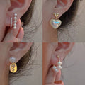 Minimalist Pearl Heart Flower Drop Earrings With Silver Pins Korean Style 2026 Trendy Women's Jewelry view 1