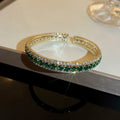 Copper Emerald Square Rhinestone Open Bangle, Geometric Ruili Style Statement Jewelry For Women view 3