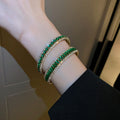 Copper Emerald Square Rhinestone Open Bangle, Geometric Ruili Style Statement Jewelry For Women view 2