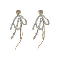 925 Silver Needle Crystal Bow Tassel Butterfly Drop Earrings For Women, Korean Office Chic view 5