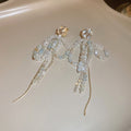 925 Silver Needle Crystal Bow Tassel Butterfly Drop Earrings For Women, Korean Office Chic view 3
