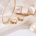 Elegant C Shape Gold Alloy Hoop Studs With Colorful Enamel Flower Wreath And Irregular Liquid Metal Earrings view 3