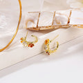 Elegant C Shape Gold Alloy Hoop Studs With Colorful Enamel Flower Wreath And Irregular Liquid Metal Earrings view 2