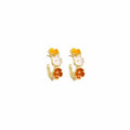 Elegant C Shape Gold Alloy Hoop Studs With Colorful Enamel Flower Wreath And Irregular Liquid Metal Earrings view 5