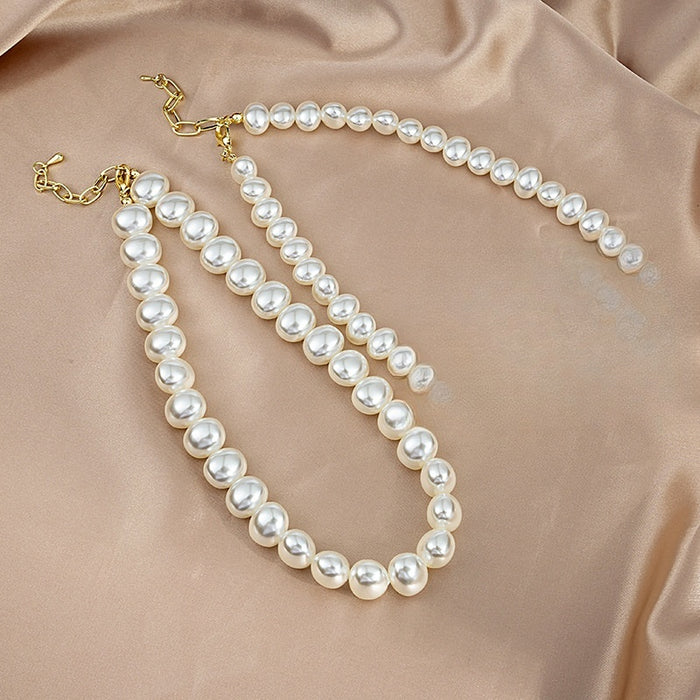 French Vintage Large White Pearl Necklace, Sweet Fashion Collarbone Chain For Women