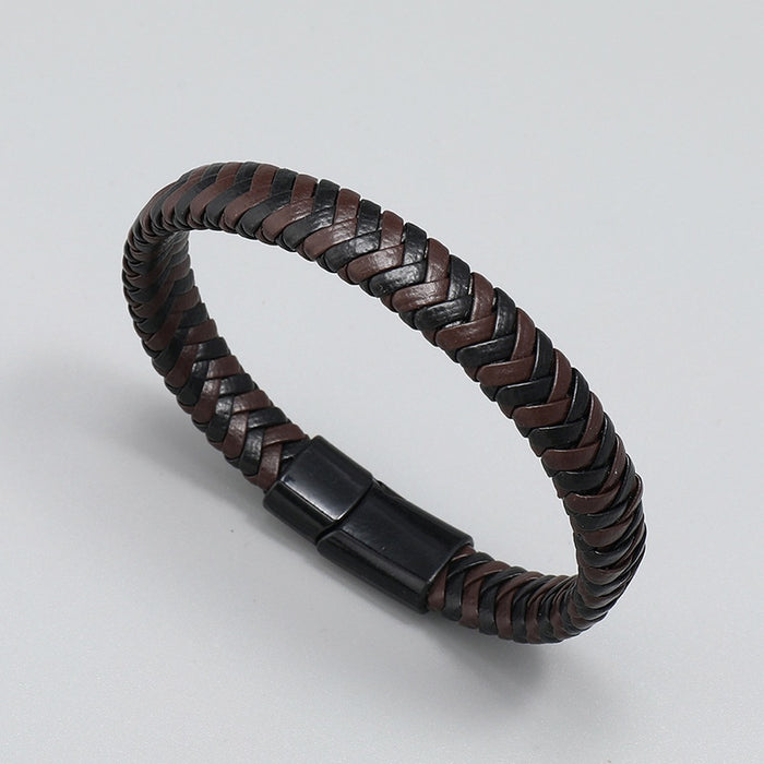 Personalized Handmade Braided Vintage Leather Bracelet With Magnetic Clasp For Men