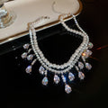 Fashion OL Copper Baroque Pearl Zircon Teardrop Pendant Necklace With Inlaid Rhinestone Design view 4