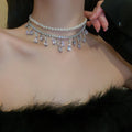 Fashion OL Copper Baroque Pearl Zircon Teardrop Pendant Necklace With Inlaid Rhinestone Design view 3