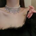 Fashion OL Copper Baroque Pearl Zircon Teardrop Pendant Necklace With Inlaid Rhinestone Design view 1