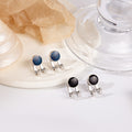 Elegant Silver Alloy Geometric Round Front Back Studs With Blue Glitter And Black Enamel Question Mark Earrings view 1