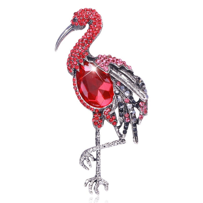 Alloy Rhinestone Flamingo Brooch Vintage Animal Lapel Pin For Apparel