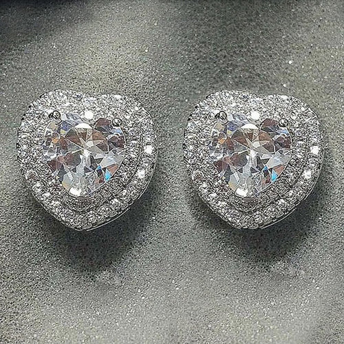 Full Pave Zircon Heart Stud Earrings For Women, Delicate Valentine Love Jewelry Gift