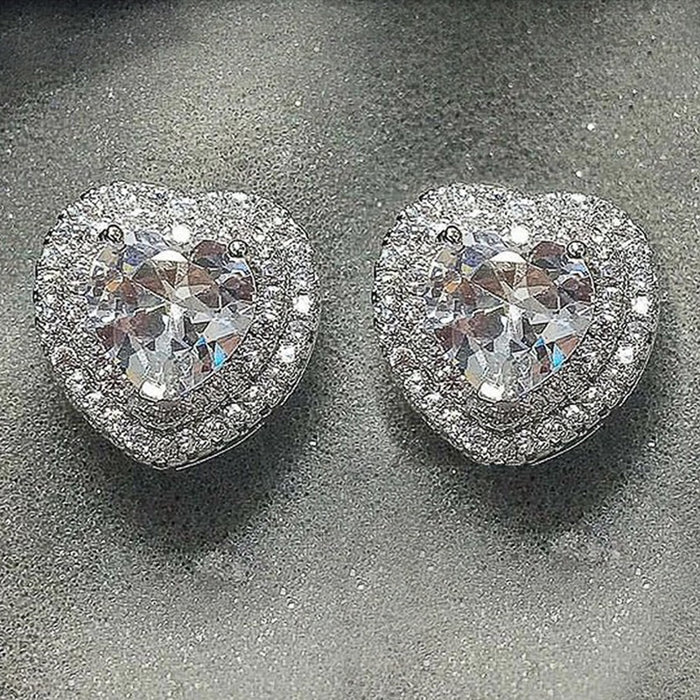 Full Pave Zircon Heart Stud Earrings For Women, Delicate Valentine Love Jewelry Gift