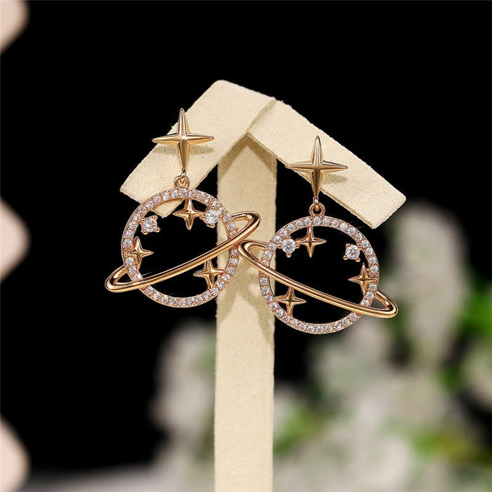 Trendy Planet Pendant Earrings With Star Stud Design, Niche Fashion Ear Jewelry For Women