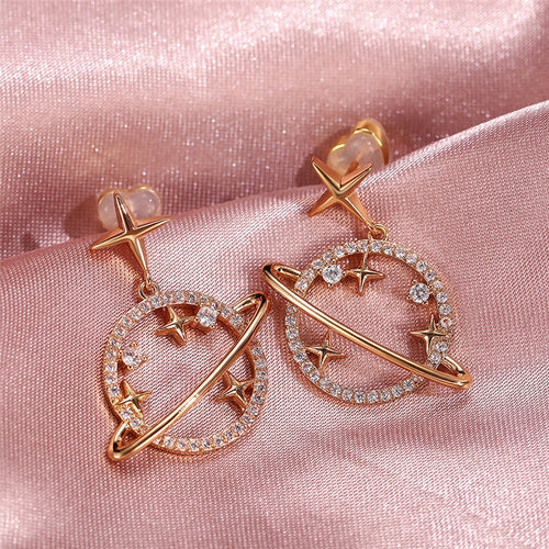 Trendy Planet Pendant Earrings With Star Stud Design, Niche Fashion Ear Jewelry For Women