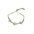 Genuine Gold Plated Cat Eye Stone Pearl Flower Heart Adjustable Korean Style Bangle view 5