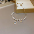 Genuine Gold Plated Cat Eye Stone Pearl Flower Heart Adjustable Korean Style Bangle view 3
