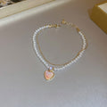 Genuine Gold Plated Cat Eye Stone Pearl Flower Heart Adjustable Korean Style Bangle view 4