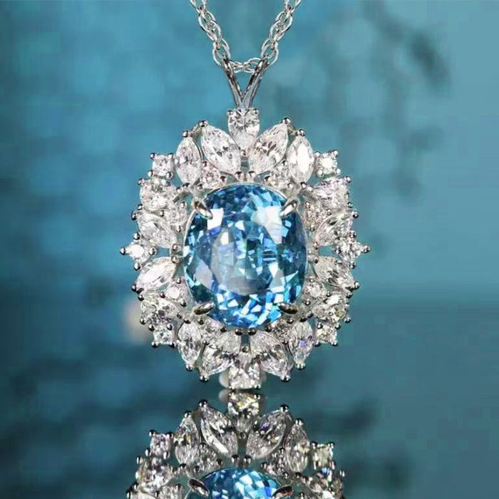 Light Luxury Simulated Sapphire Pendant Necklace, Womens Colored Gemstone Jewelry