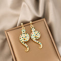 Luxury Ethnic Snake Shape Colorful Zircon Rhinestone Gold Plated Alloy Animal Stud Drop Earrings view 3