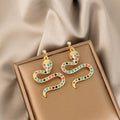 Luxury Ethnic Snake Shape Colorful Zircon Rhinestone Gold Plated Alloy Animal Stud Drop Earrings view 2