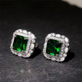 Vintage Square Emerald Stud Earrings, European American Fashion Womens Ear Jewelry view 2