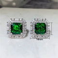 Vintage Square Emerald Stud Earrings, European American Fashion Womens Ear Jewelry view 5