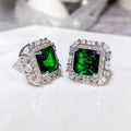Vintage Square Emerald Stud Earrings, European American Fashion Womens Ear Jewelry view 4