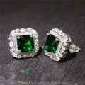 Vintage Square Emerald Stud Earrings, European American Fashion Womens Ear Jewelry view 1