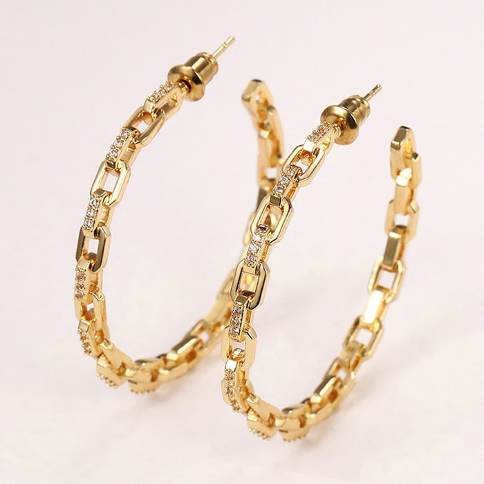 Simple Hollow C Shape Chain Earrings For Women, Geometric Business Style Fashion Jewelry