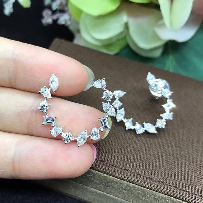 Creative Geometric Zircon C Shaped Stud Earrings For Women, Face Slimming Fashion Jewelry