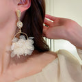 Korean Style Alloy Flower Drop Earrings With Faux Crystal Silver Needle Summer Statement Design view 4