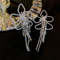 Alloy Rhinestone Flower Tassel Long Drop Earrings, Statement European Style Jewelry view 2
