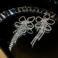 Alloy Rhinestone Flower Tassel Long Drop Earrings, Statement European Style Jewelry view 4