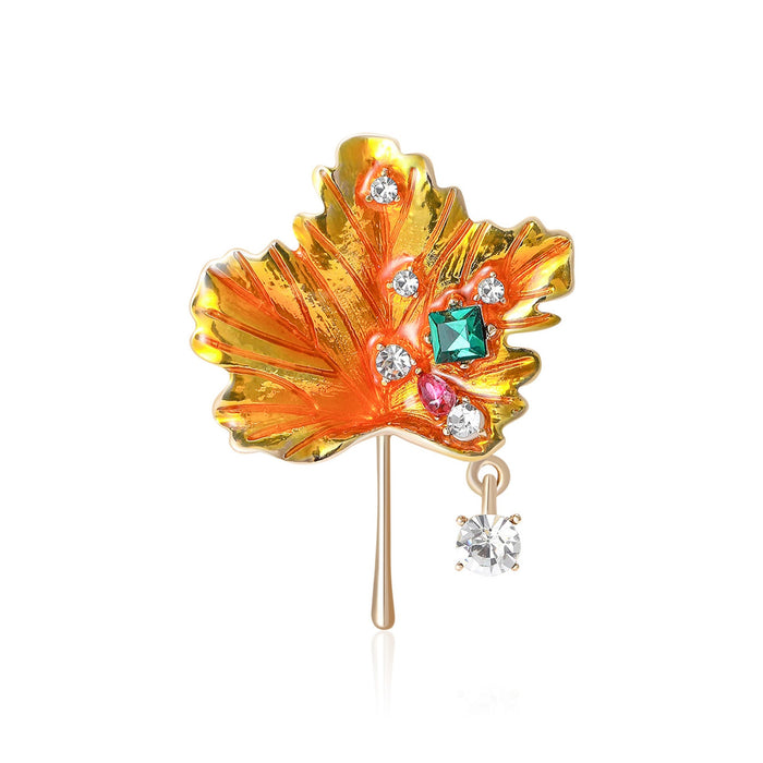 Alloy Enamel Maple Leaf Brooch Pin For Trendy Apparel Accessories