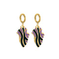 Elegant French Irregular Monstera Leaf Shape Gold Alloy Enamel Contrast Color Dangle Stud Drop Earrings view 5