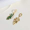 Elegant French Irregular Monstera Leaf Shape Gold Alloy Enamel Contrast Color Dangle Stud Drop Earrings view 4