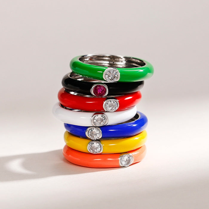 Summer Rainbow Enamel Drip Oil Ring For Women, Trendy Style Colorful Index Finger Jewelry