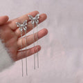Elegant Silver Alloy Rhinestone Pearl Hollow Butterfly Long Chain Tassel Statement Stud Earrings view 1
