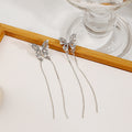 Elegant Silver Alloy Rhinestone Pearl Hollow Butterfly Long Chain Tassel Statement Stud Earrings view 4