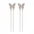 Elegant Silver Alloy Rhinestone Pearl Hollow Butterfly Long Chain Tassel Statement Stud Earrings view 5